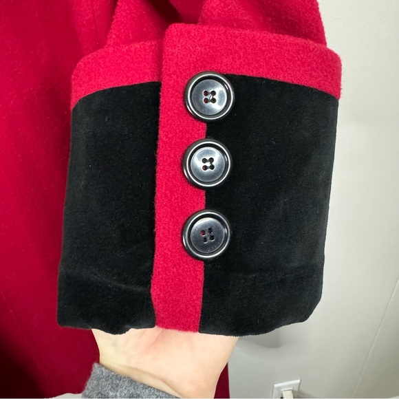 Vintage Sieberts Red/Black Trim Long Wool Flared Swing Coat Woman's Size 16 - Picture 12 of 15